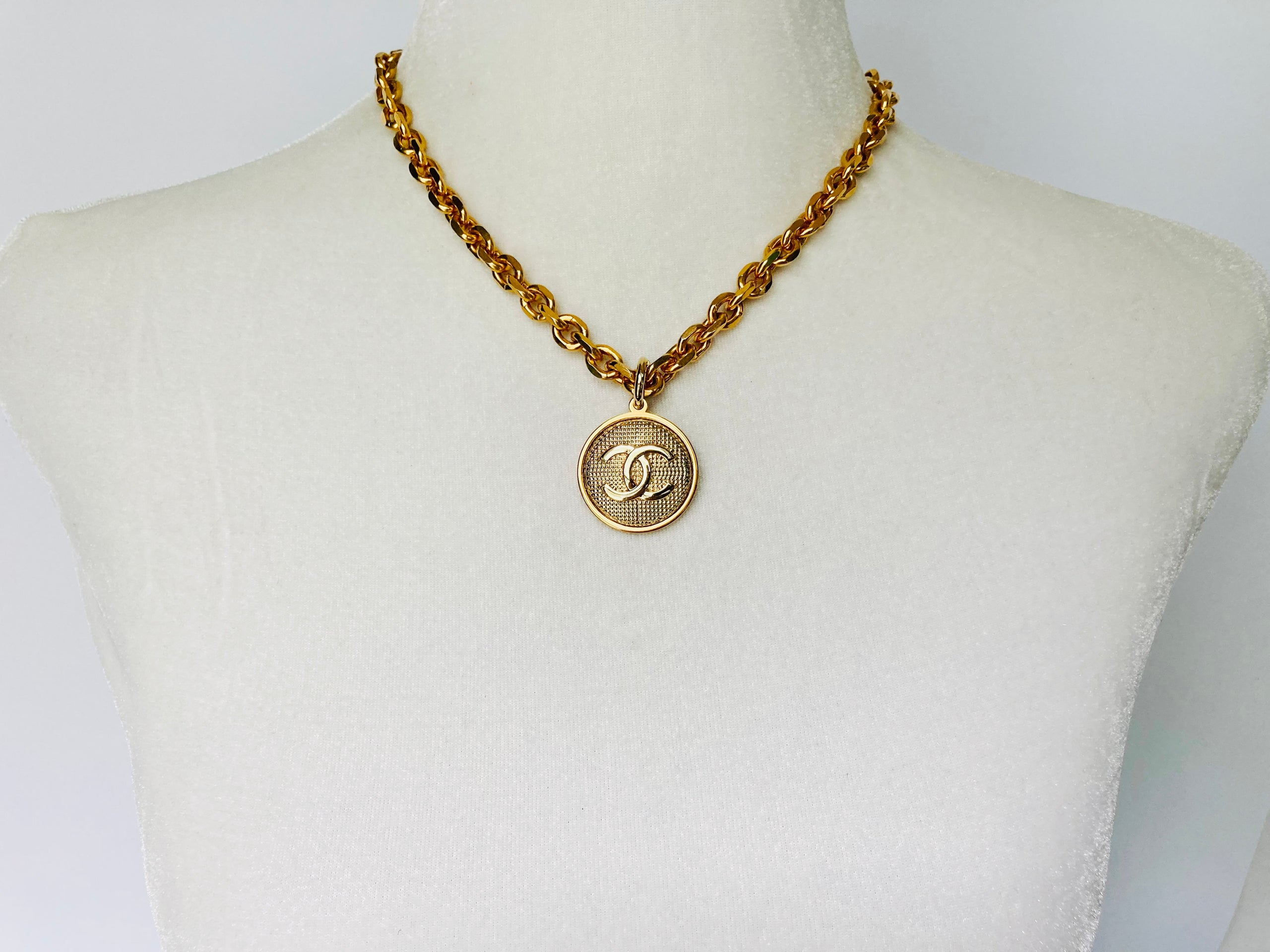 Large Gold Chanel Button Necklace